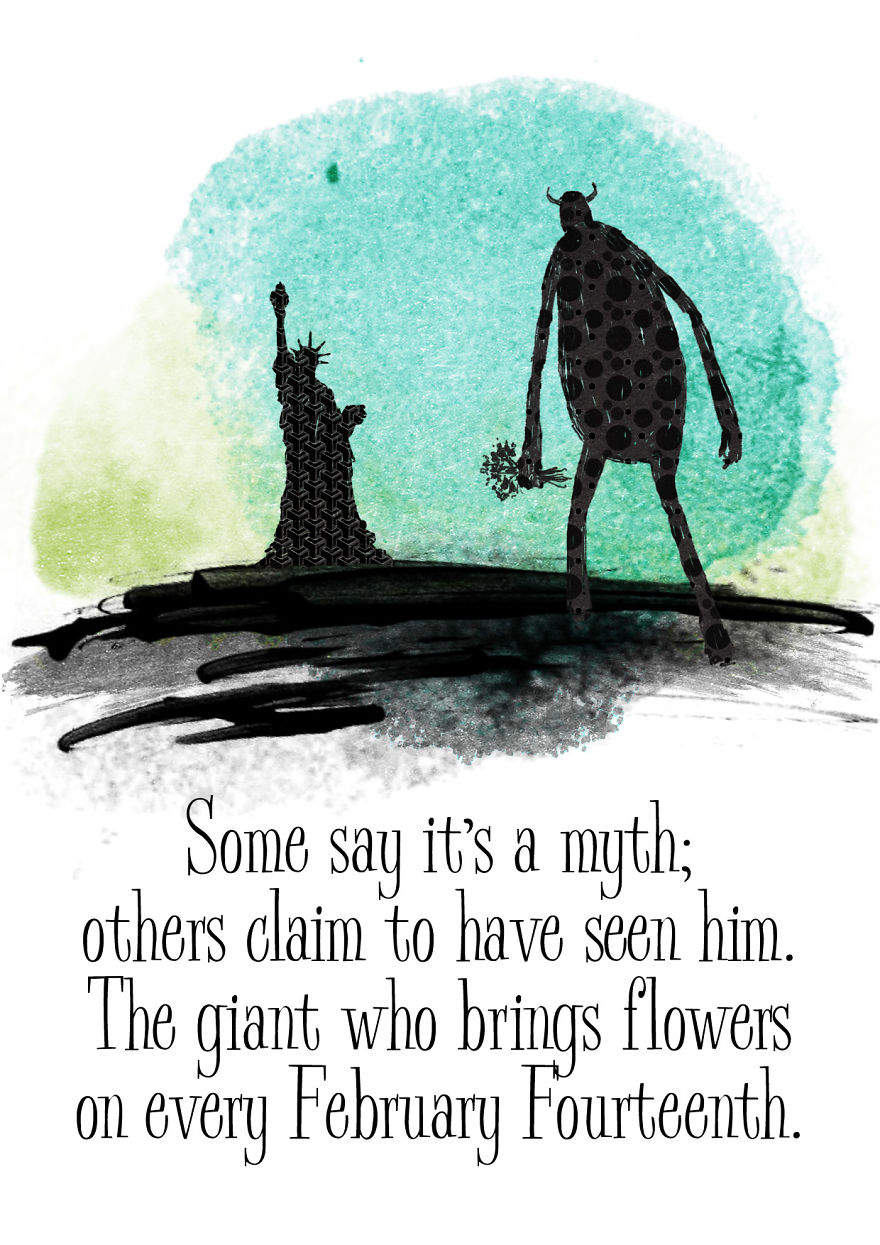 I Drew A Cute Love Story Between A Giant And The Statue Of Liberty, For Valentine's Day