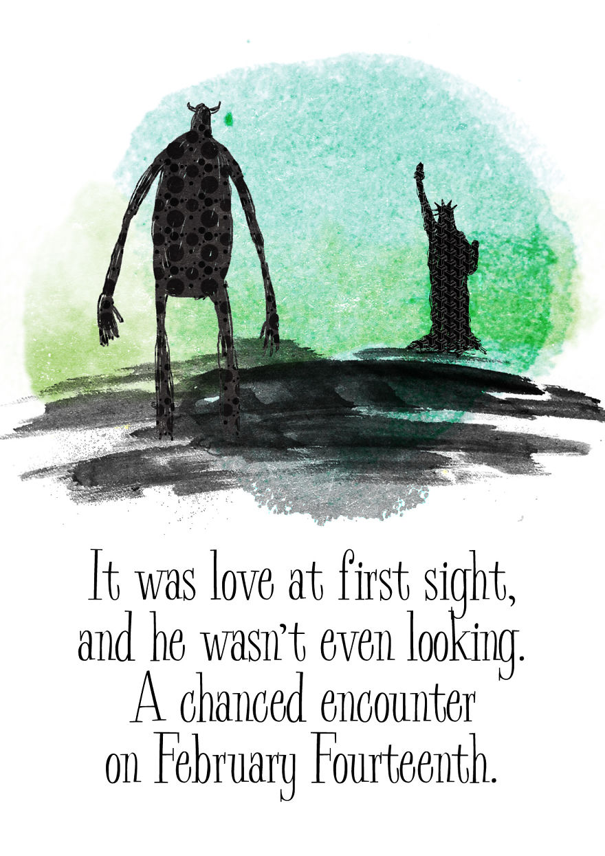 I Drew A Cute Love Story Between A Giant And The Statue Of Liberty, For Valentine's Day
