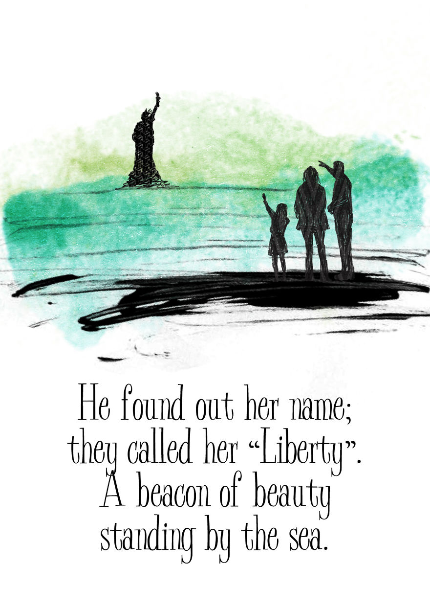 I Drew A Cute Love Story Between A Giant And The Statue Of Liberty, For Valentine's Day