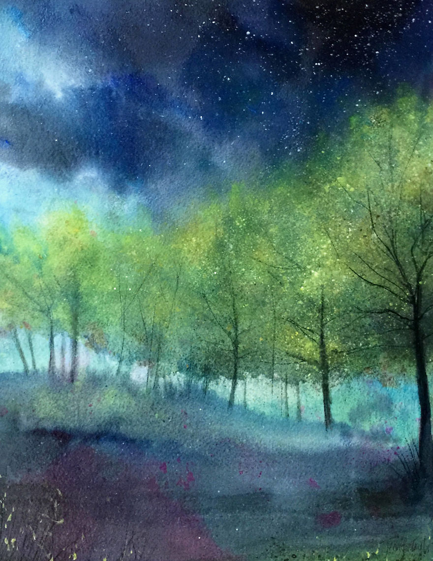 Golden Trees And A Starry Night