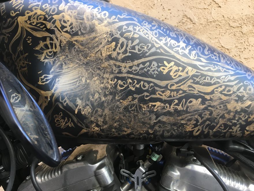 I Painted My Friends Harley Davidson With My Lovescript And It Got Totally Ruined With Gasoline I Painted My Friends Harley Davidson With My Lovescript And It Got Totally Ruined With Gasoline