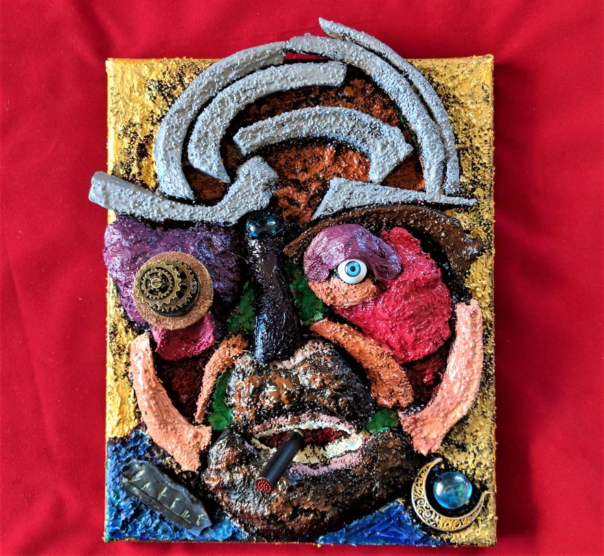 I Recycle Bones, Stones And Many Materials To Create My "Sculpaintings"