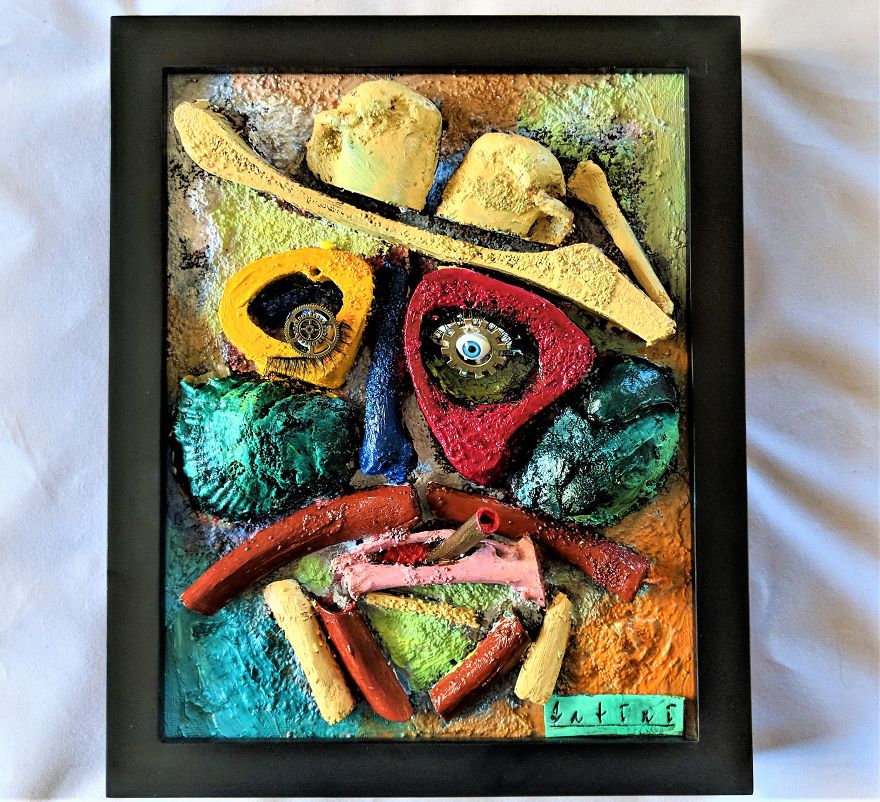 I Recycle Bones, Stones And Many Materials To Create My "Sculpaintings"