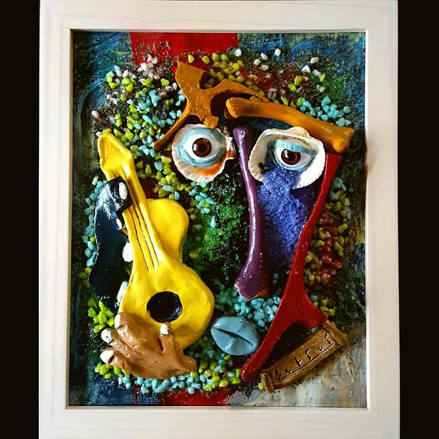 I Recycle Bones, Stones And Many Materials To Create My "Sculpaintings"