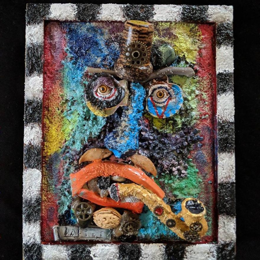 I Recycle Bones, Stones And Many Materials To Create My "Sculpaintings"