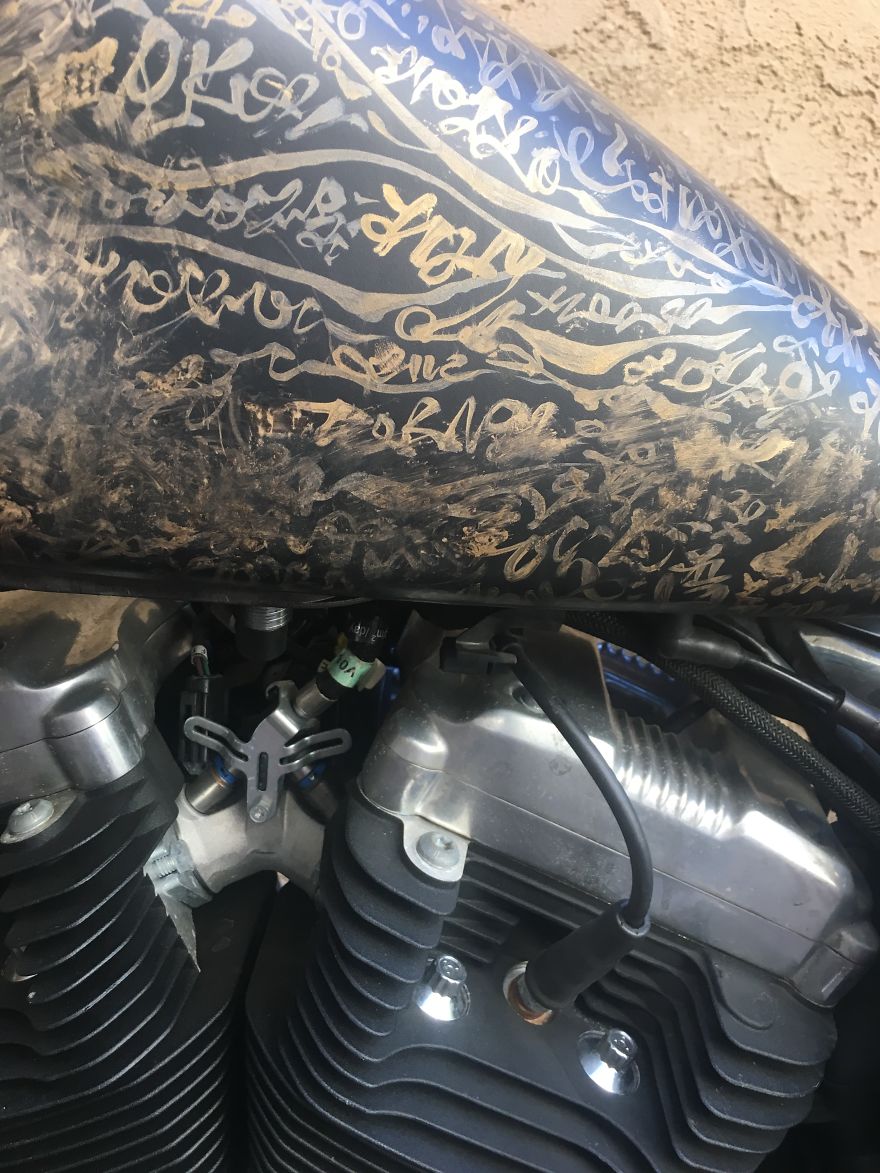 I Painted My Friends Harley Davidson With My Lovescript And It Got Totally Ruined With Gasoline I Painted My Friends Harley Davidson With My Lovescript And It Got Totally Ruined With Gasoline