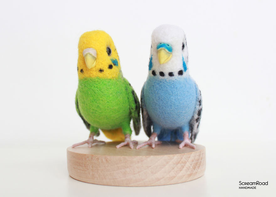 I Made Cute Felted Pair Of Budgies