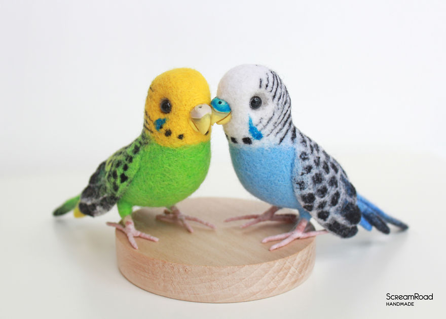 I Made Cute Felted Pair Of Budgies