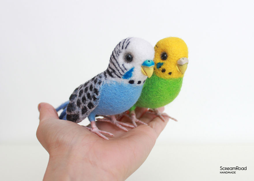 I Made Cute Felted Pair Of Budgies
