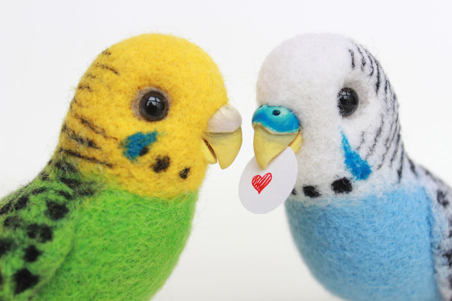 I Made Cute Felted Pair Of Budgies