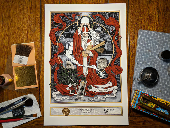 My Friend The Baker Couldn’t Find A Print Of The Patron Saint Of Baking, So I Drew One For Her!