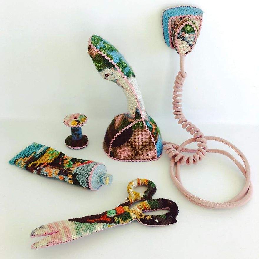 Swedish Artist Weaves Vintage Household Objects With Tapestry And The Result Is Incredible