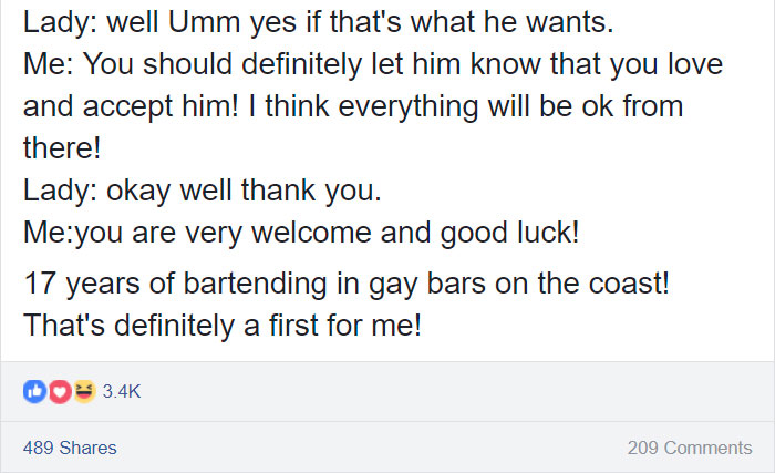 Mom Calls Gay Bar For Advice After Her Son Comes Out, And Bartender Has The Best Response Mom Calls Gay Bar For Advice After Her Son Comes Out, And Bartender Has The Best Response