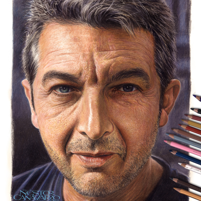 I Draw A Detailed Portrait Of Ricardo Darín Only With Colored Pencils
