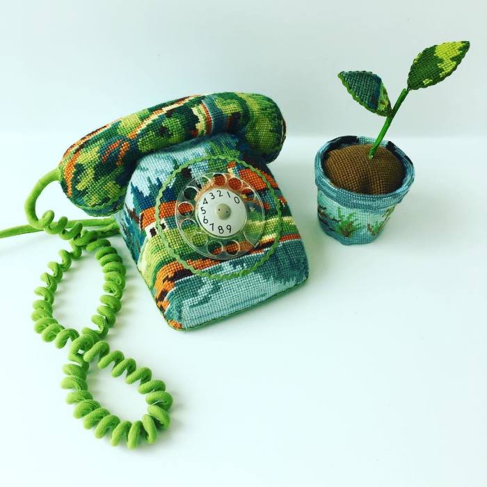 Artist Gives A Second Life To Vintage Household Objects By “Dressing Them Up” In Cross-Stitched Patterns