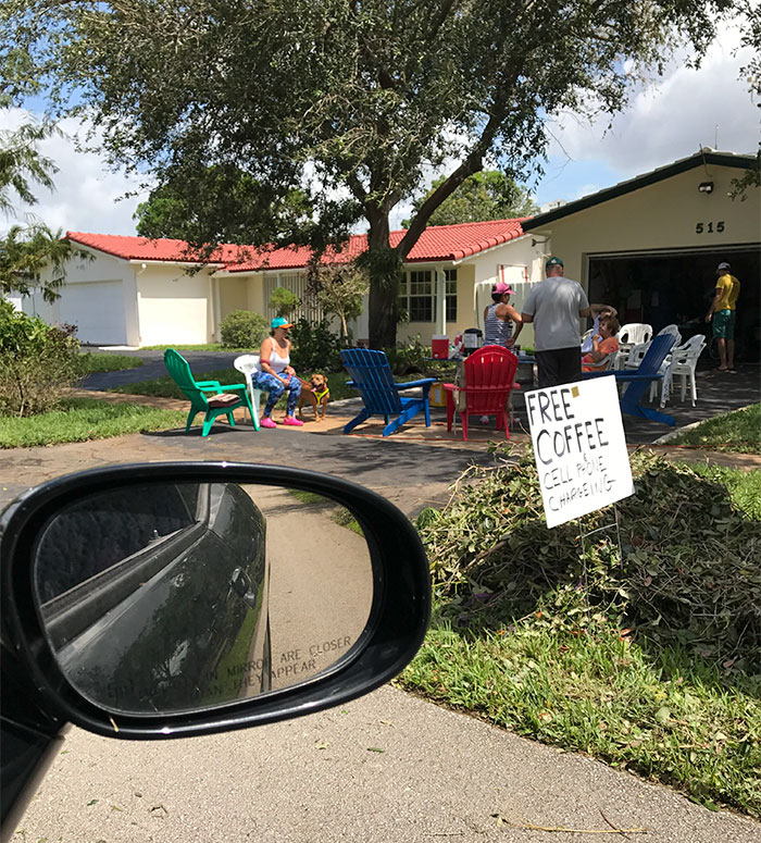 Our Neighborhood Got Battered By Irma. Many Without Power. As I Was Driving To See Damage To My Properties, I See These Amazing Folks. South Florida Really Gathers Together In Times Of Need. Free Wifi And Coffee For Anybody Who Needed It