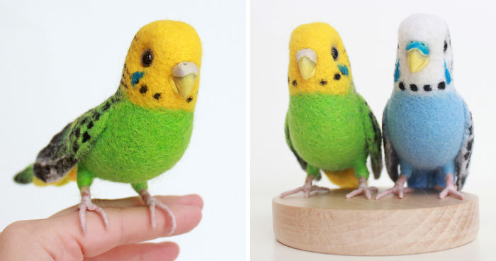 I Made Cute Felted Pair Of Budgies