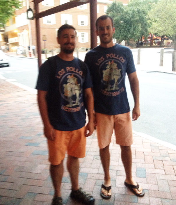 Mi Hermano De Pollo! - Walking Through Philadelphia I See This Guy And Tell Him, "Hey Man, Nice Shirt." He Responds, "Nice Shorts." Heads Exploded