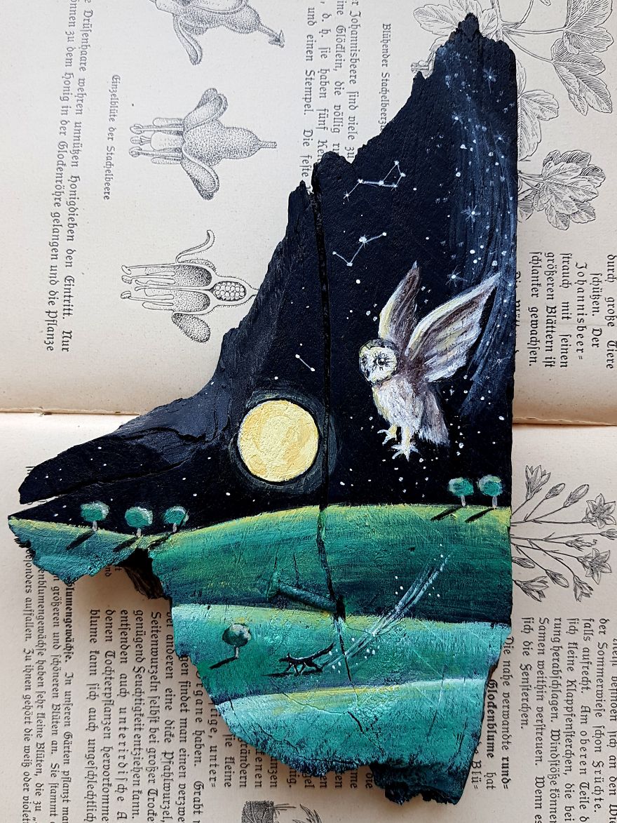 I Create Magical Paintings On Wood Inspired By The Forest
