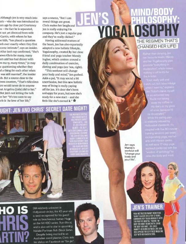 Woman with duplicated arms and head in a yoga pose, illustrating one of the most hilarious Photoshop fails.