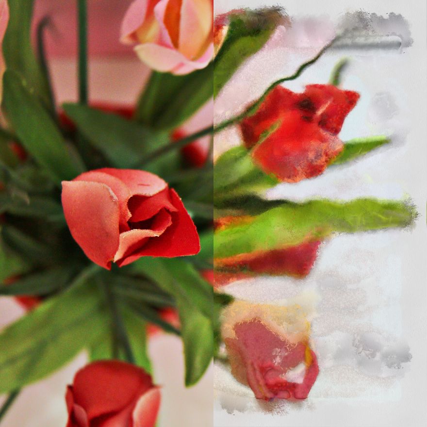 I Shot Some Flowers And Then Painted Half Of The Photo To Show The Difference Between Photography And Painting I Shot Some Flowers And Then Painted Half Of The Photo To Show The Difference Between Photography And Painting