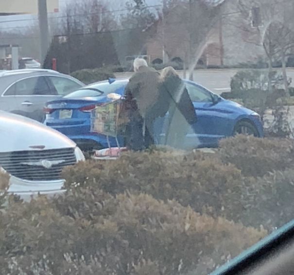 This Woman Was Pushing Her Older Husband On Costco Cart Just For Fun And Gave Us A Thumbs Up As They Passed