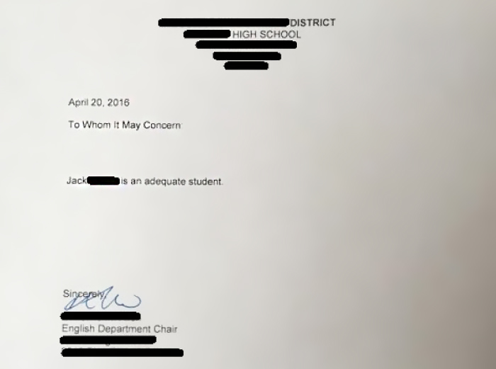 Asked My Teacher For A Letter Of Recommendation..