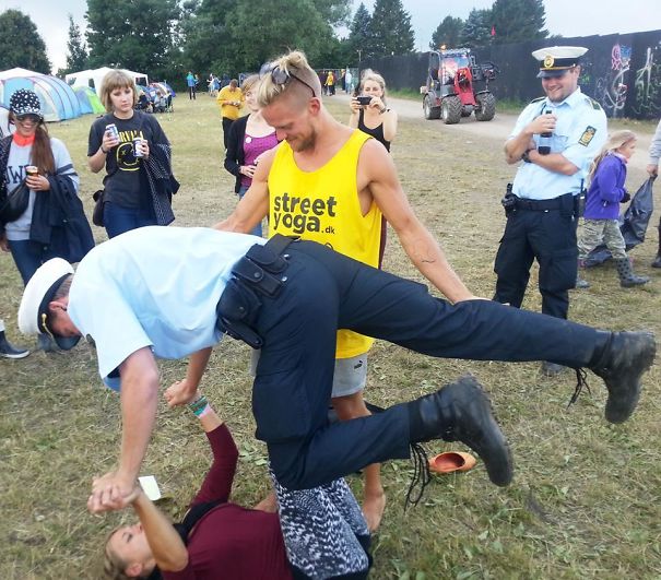 Danish Police Doing Yoga At Roskilde Festival