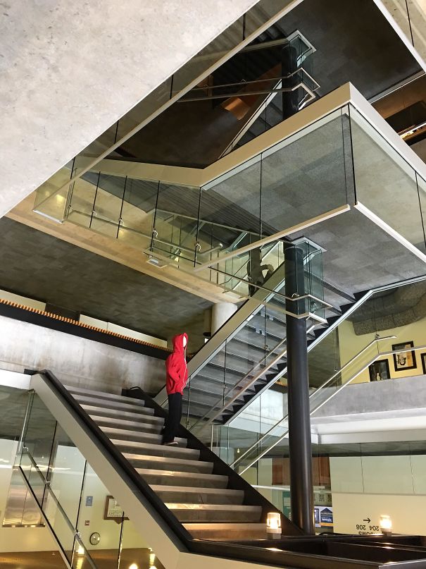 Someone Hung A Mannequin Underneath The Stairs At My University's Library. I Took A Picture And Flipped It Upside Down