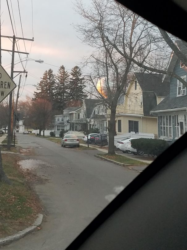 I Saw A Great Illusion This Morning. It Looked Like The Moon But Was Just The Rising Sun Highlighting A Water Tank