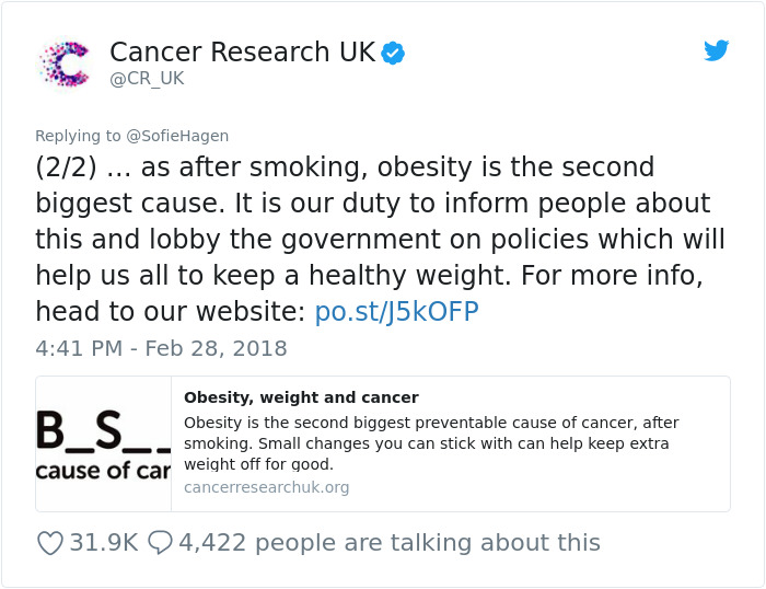 Plus-Size Comedian Accuses Cancer Research Ads Of Fat-Shaming, And Here's How They Reply Plus-Size Comedian Accuses Cancer Research Ads Of Fat-Shaming, And Here's How They Reply
