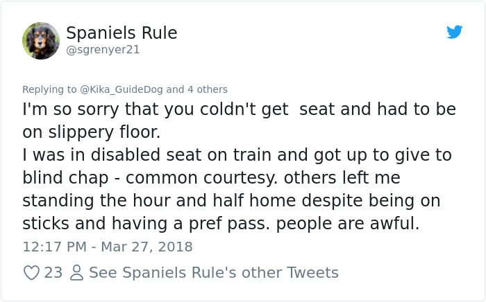 Blind Man Left In 'Tears' After Nobody Gave Up Their Seat For Him And His Guide Dog On The Train Blind Man Left In 'Tears' After Nobody Gave Up Their Seat For Him And His Guide Dog On The Train