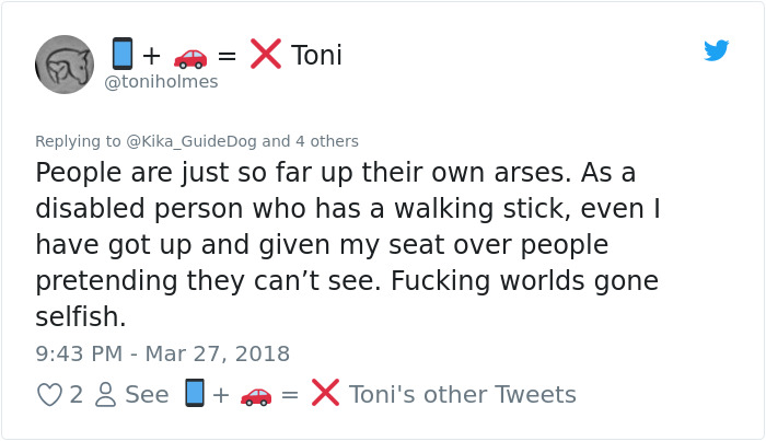 Blind Man Left In 'Tears' After Nobody Gave Up Their Seat For Him And His Guide Dog On The Train Blind Man Left In 'Tears' After Nobody Gave Up Their Seat For Him And His Guide Dog On The Train