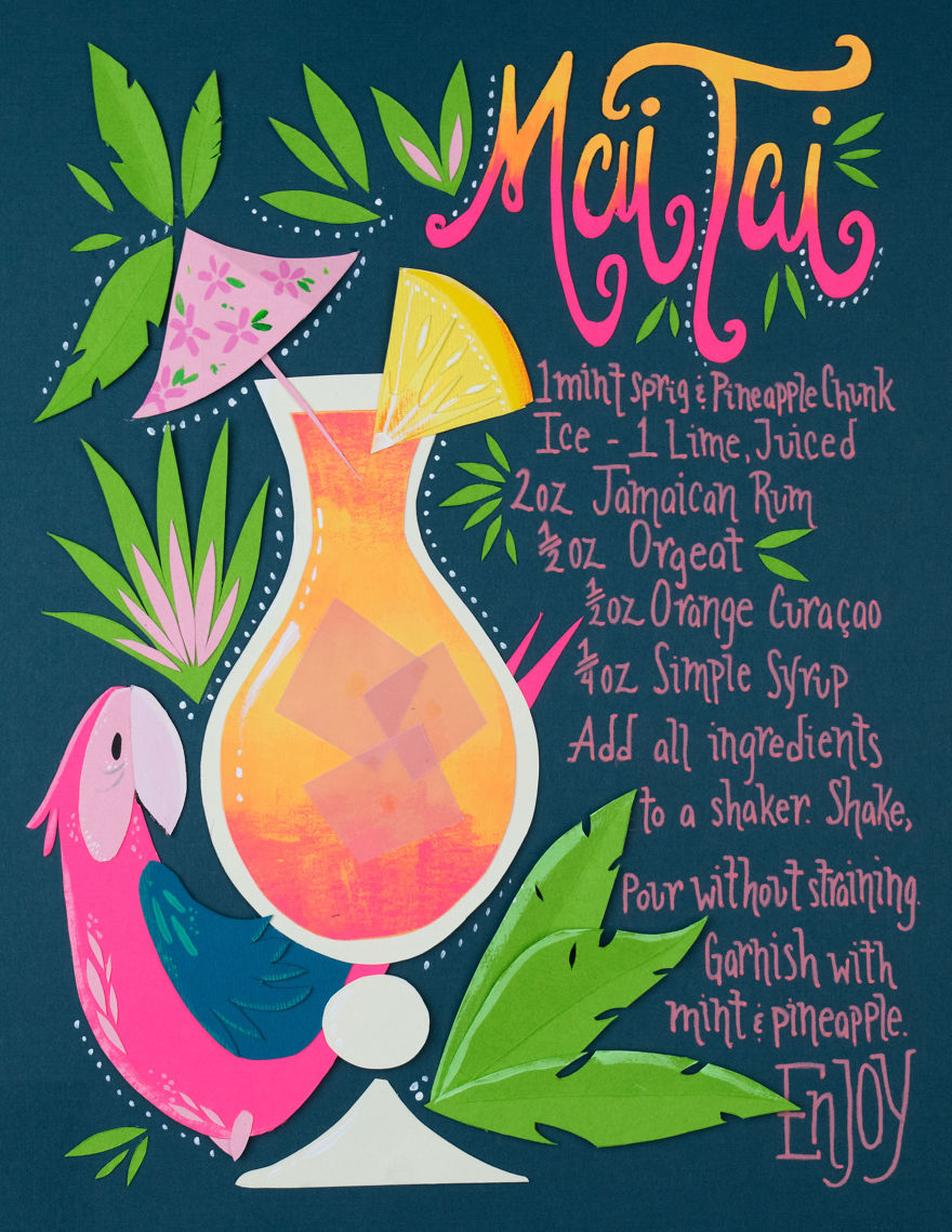 I Illustrated 50 Classic Cocktails From Cut Paper, And Made A Book