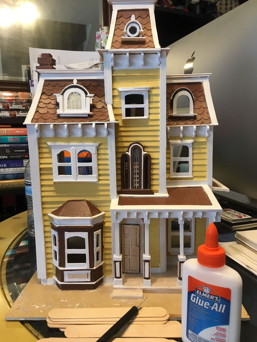 I Made A Dollhouse Out Of Boxes Of Old Tongue Depressors That Were Being Discarded