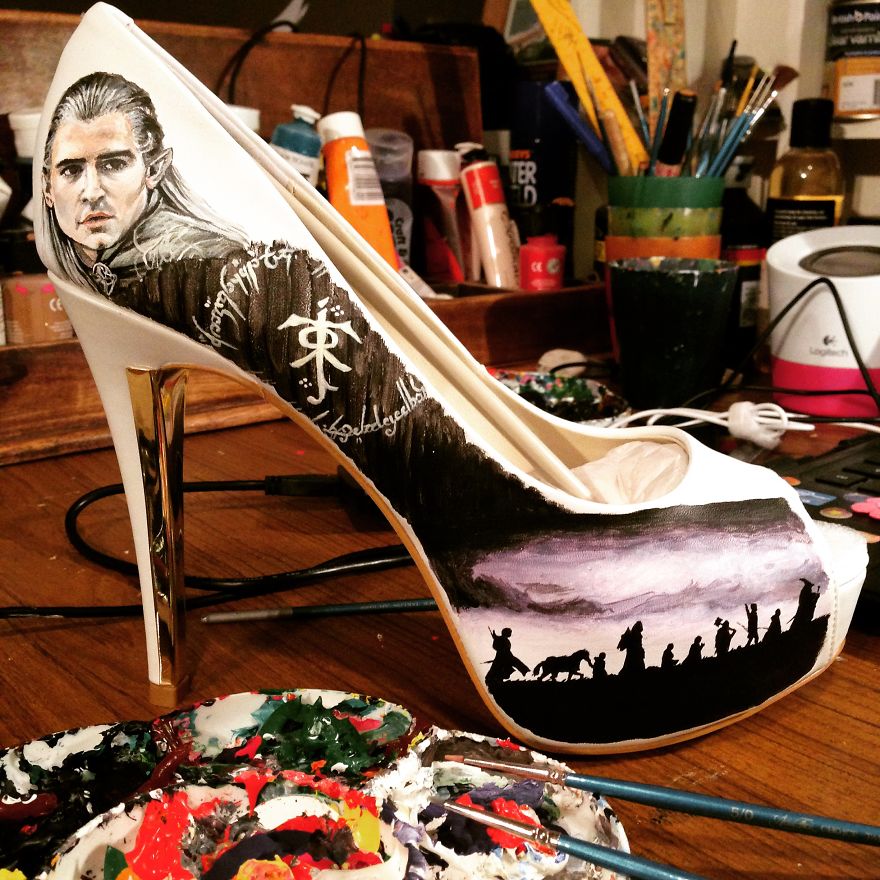 I Painted LOTR Characters On A Pair Of Boring White Heels