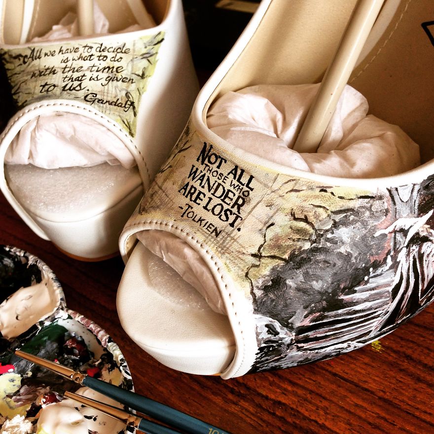 I Painted LOTR Characters On A Pair Of Boring White Heels