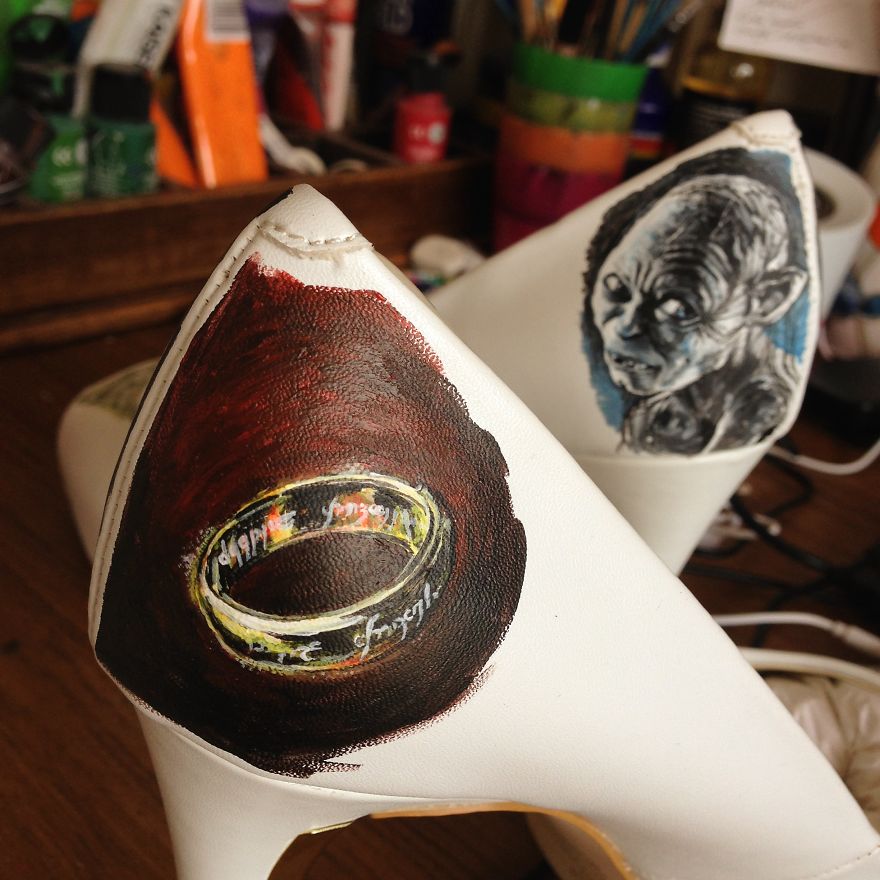 I Painted LOTR Characters On A Pair Of Boring White Heels