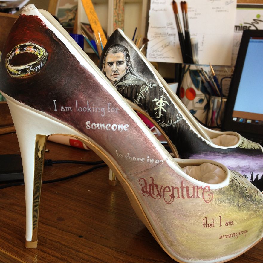 I Painted LOTR Characters On A Pair Of Boring White Heels