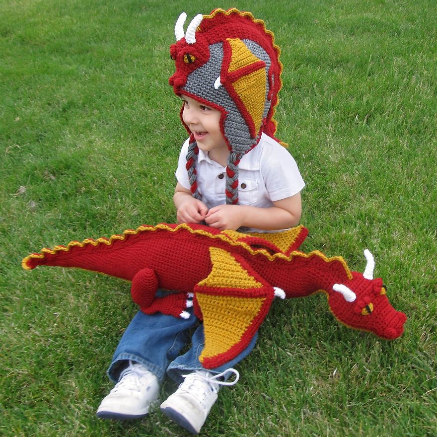 Crochet Dragon Hat And Matching Toy