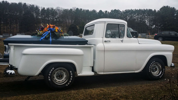 Cleaned Up My Uncles '58 Chevy Truck So We Could Bring His Casket To The Funeral In It....perfect Tribute