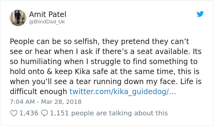 Blind Man Left In 'Tears' After Nobody Gave Up Their Seat For Him And His Guide Dog On The Train Blind Man Left In 'Tears' After Nobody Gave Up Their Seat For Him And His Guide Dog On The Train