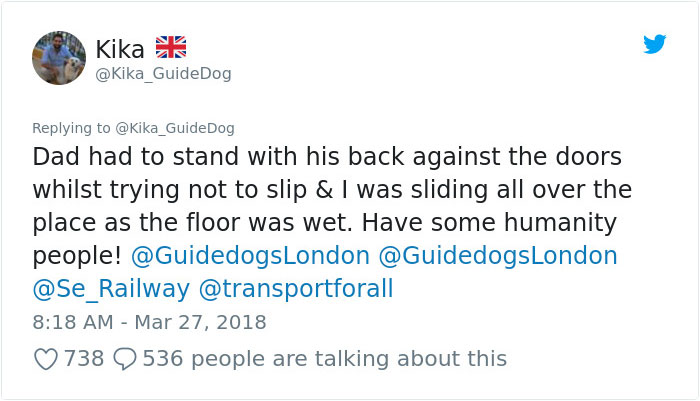 Blind Man Left In 'Tears' After Nobody Gave Up Their Seat For Him And His Guide Dog On The Train