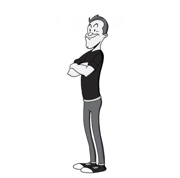 Cartoonist self-portrait in classic black and white style, showcasing unique cartoon style.