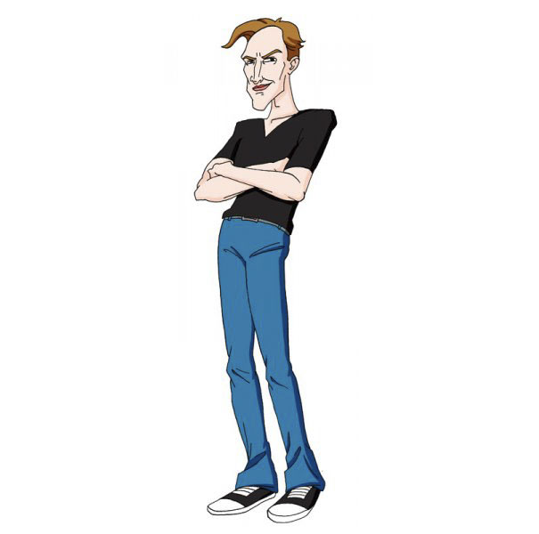 Cartoonist self-portrait in a unique cartoon style, featuring crossed arms and casual attire.