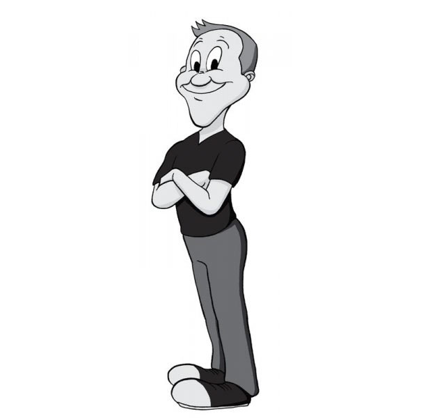 Cartoonist depicted in a unique cartoon style, showcasing his character with a confident stance.