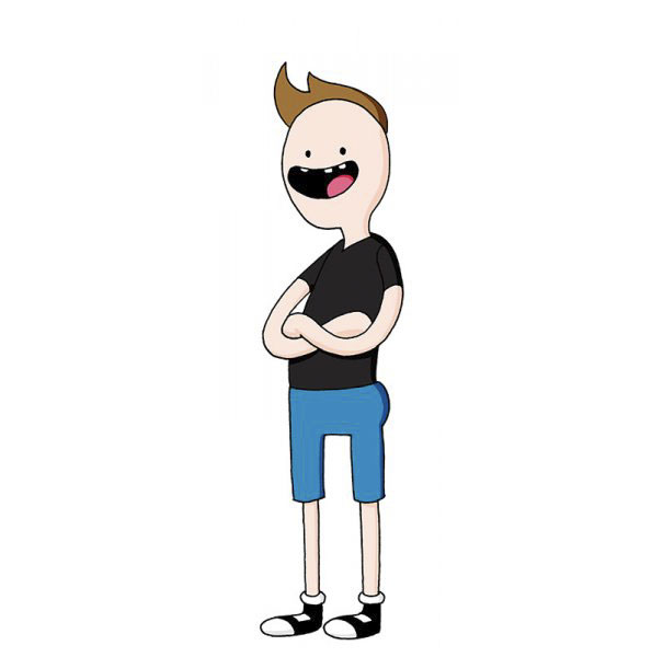 Cartoonist draws himself in a unique style, featuring a smile, black shirt, and blue shorts, showcasing his artistic adaptability.