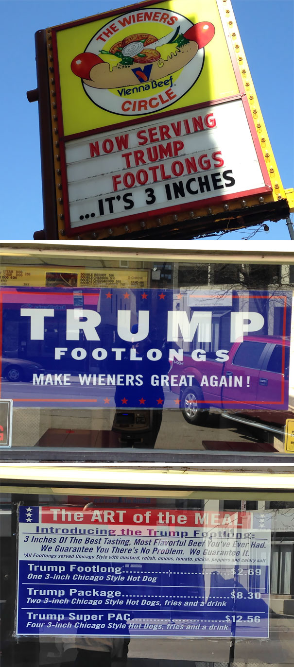 Hot Dog Shop Offers "Trump Footlongs" That Are Only 3 Inches Long