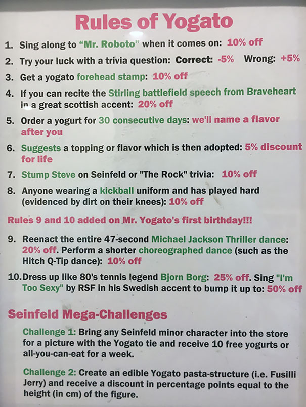 Frozen Yogurt Shop Has Some Great Discounts & Rules