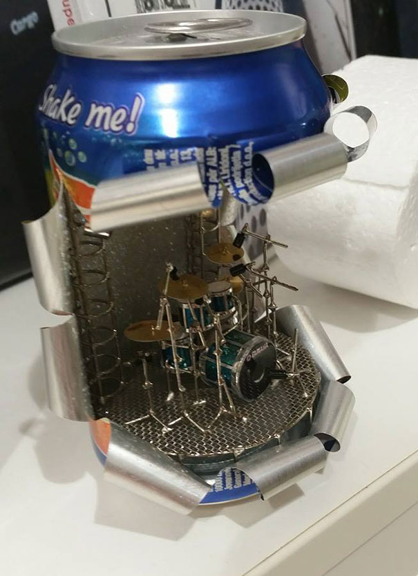 Was At A Record Store Today, Seems That Some Guy Is Making Miniature Drum Sets In Soda Cans